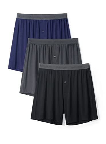 [DAVID ARCHY] トランクス メンズ 下着 竹繊維 前開き ボタン付き 通気性 吸汗 涼しさ パンツ 抗菌防臭 大きいサイズ ニットトランクス 3枚セット ダークブルー+ダークグレー+ブラック M KR22001