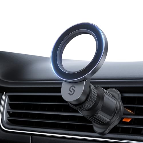 スマホホルダー 車 マグネット SYNCWIRE 車 スマホスタンド【2024年進化超強磁力&改良されたフック&過剰締め付け防止設計】magsafe 車載 カー用品 車用スマホホルダー マグセーフ 車載ホルダー エアコン吹き出し口 携帯ホルダー 超強力0.1秒吸着