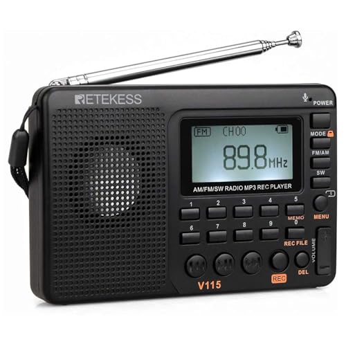 Retekess V115 小型短波ラジオ AM/FM/SW ポータブルラジオ USB-C充電式 Micro SDカード MP3ステレオ 日本語対応 アマチュア無線愛好家向け 高感度 防災 スリープタイマー 録音機能 RECボイスレコーダー 両親への贈り物 敬老の日 プレゼント