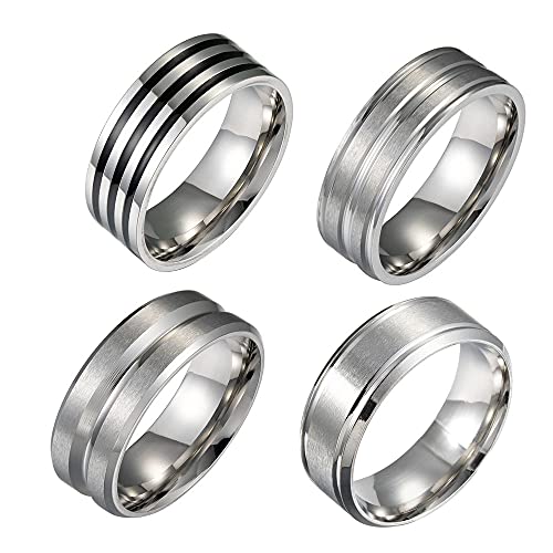 [Yeoubi] 4個 指輪 メンズ リング セット ステンレス シルバー シンプル (28)