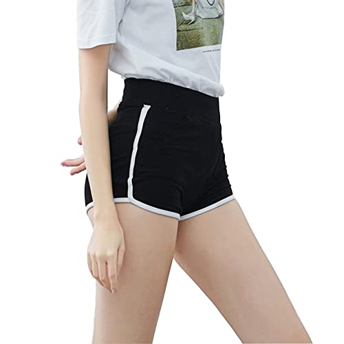 RAKUKOU レディース ショートパンツ 綿混 短パン スポーツ 夏 カジュアルウエア 柔らかい 通気性 伸縮性 吸汗 速乾 ヨガ ランニング ルームウェア (XL, ブラック)