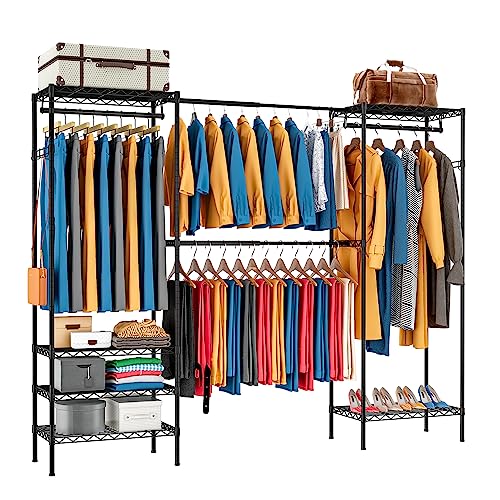 PASRLD ハンガーラック 幅調整可 伸縮式ワードローブ メタルラック 棚板高さ調節 コート掛け ラック本体 大容量 防サビ 頑丈 幅178.5~228*奥行...