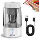 ZMOL 電動シャープナー全自動鉛筆削り 電動色鉛筆削り(6-8mm) 充電式 自動停止 芯の3段調整対応 折れ芯除去機能 最高の電動鉛筆削 オフィス/自宅/学校に最適