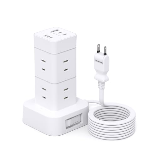 Addtam 電源タップ タワー 2m 延長コード【2025年 コンパクト版】8個AC 3USBポート付き コンセント 一..