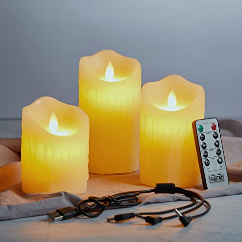 AnnTec LEDキャンドルライト USB充電式 【3点セット】 リモコン搭載 ロウソク 本物の炎のようにゆらめ..