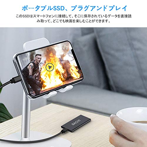 RAOYI 外付けSSD 1TB USB3.1 Gen2 ポータブルSSD 転送速度最大550MB/秒 PS4動作確認済 超薄型・超高速Type-A/Type-C 耐衝撃 防滴 黒 - Image 3