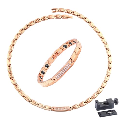 [はち] レディース 純チタン 磁気ブレスレットとネックレス ヘマタイト 静電気除去ブレスレット ネックレス