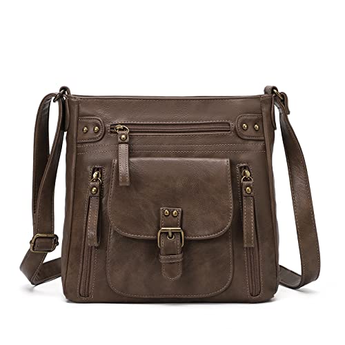 [KL928] ショルダーバッグ レディース カバン 大容量 ワンショルダー PU 斜め掛けバッグ ハンドバッグ 柔かい素材 多くポケット付き シンプル おしゃれ (カーキ（2053）)