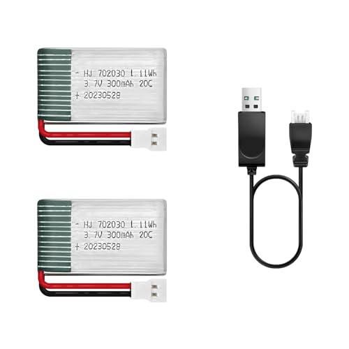 HAWK'S WORK 2個3.7Vリポバッテリー、300 mAh RC飛行機ヘリコプタードローン用充電式リチウムポリマー..