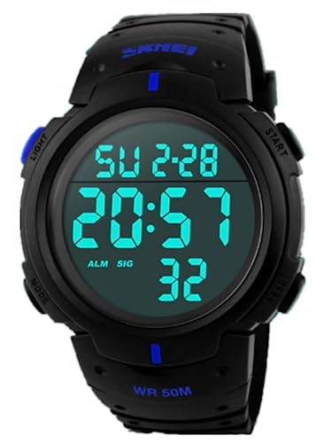 腕時計 メンズ デジタル腕時計 スポーツウォッチ 多機能付け 50m防水 夜間LEDライト 12/24時間 アラー..