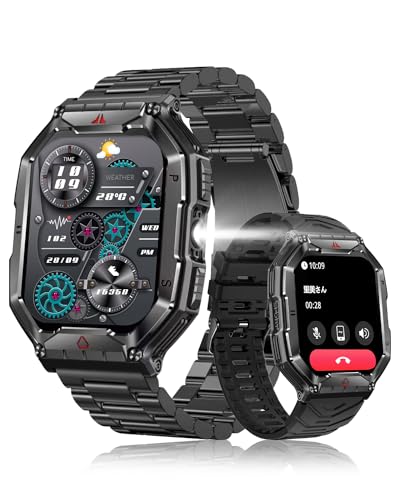楽天櫻屋オンライン楽天市場店スマートウォッチ 2.1インチ超大画面【2025改良新型 2種バンド付き 腕の懐中電灯 軍用規格】Bluetooth5.3通話 コンパス搭載 気圧高度計 耐衝撃 1ATM防水 スポーツウォッチ 650mAh長持ちバッテリー 振動と着信音設定 腕時計 100+運動モード