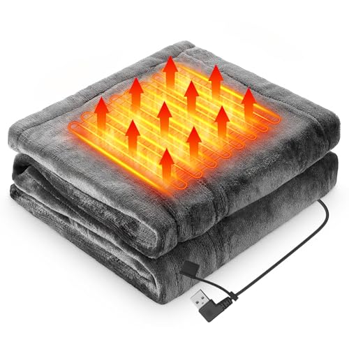 電気毛布 USB ブランケット 8枚の加熱エリア 155cmx80cm フランネル素材 ファスナー付き 3段階温度調整..