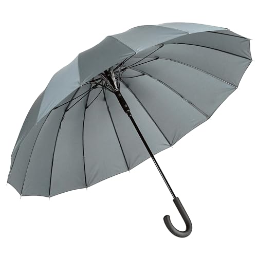TTOVALIGERIA(TTOバリジェリア) 傘 長傘 16本骨 メンズ ワンタッチ 丈夫 撥水 耐風 高強度グラスファイバー 軽量 大型 梅雨対策 収納ポーチ付き（ダークグレー）