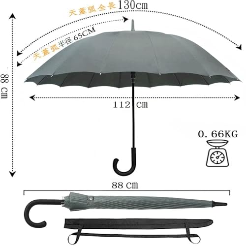 TTOVALIGERIA(TTOバリジェリア) 傘 長傘 16本骨 メンズ ワンタッチ 丈夫 撥水 耐風 高強度グラスファイバー 軽量 大型 梅雨対策 収納ポーチ付き（ダークグレー）