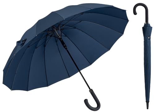 [Qesquilo] 長傘 傘 16本骨 ワンタッチ グラスファイバー Teflon撥水加工 260T高密度生地 紳士傘 無地 ..