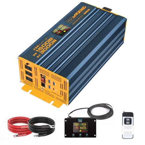 MWXNE インバーター 正弦波 12v 100v 1200w 最大2400W DC12V（直流)をAC100V(交流)に変換 PD60W QC3.0急速充電 USB&Type-C 4ポート 50/60Hz切替可能 リモコン付き遠隔操作 地震/停電/車中泊/キャンプ/船/RVキャンペーンカー 緊急用に最適