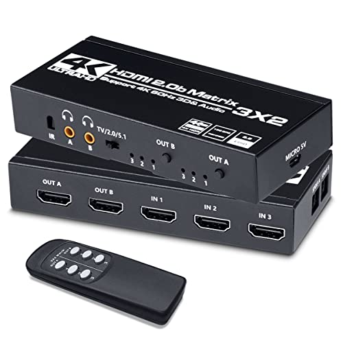 ELEVIEW HDMI マトリックス 切替器 セレクター 3入力2出力 4K@60Hz HDR対応|音声分離 (光デジタル・3...