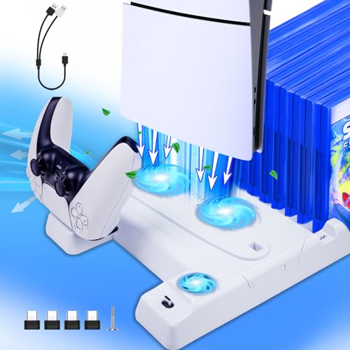 2024新型 PS5 Slim/PS5用 スタンド 縦置き PS5 Slim/PS5用 冷却ファン付き 3段風速調整可 コントローラー充電スタンド 2台同時充電 RGBライト USBポート TYPE-C充電ポート 多機能 PS5 Silm/PS5用アクセサリー