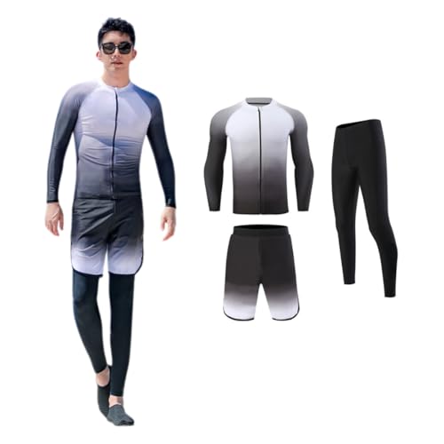 [wechose] ラッシュガード 水着 メンズ 上下セット フィットネス水着 3点セット ジップ アップ 長袖 前..