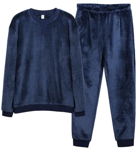 [ヒルトップクラウド] パジャマ メンズ もこもこ ルームウェア 冬 裏起毛 長袖 上下セット 丸首 フランネル 保温 防寒 暖かい 部屋着 クリスマス プレゼント 秋冬