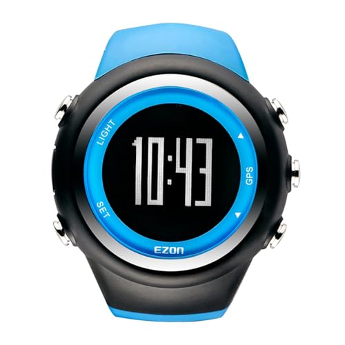 ランニングウォッチ GPS 腕時計 デジタル ウォッチ 50m 防水 高耐久性 軽量 内蔵歩数計 特別な日に贈りたい EZONT031 (ブルー)