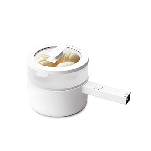 olayks電気鍋 1.5L片手電気鍋 一人暮ら 20 cmの大直径電気鍋で 簡単洗浄の無粘着コーティング 2段の火..