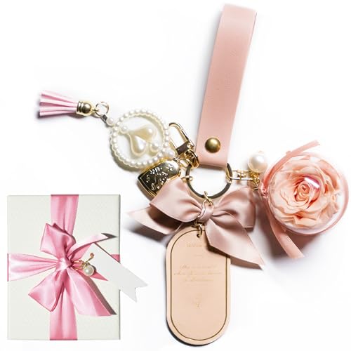 [ORANGESCE] プリザーブドフラワー キーホルダー 枯れない花 女性 女友達 彼女 母 かわいい 贈り物 バレンタイン 記念日 誕生日 人気 結婚祝い 引越し祝い 母の日 プレゼント クリスマス 入学 卒業 ギフト(ピンク)