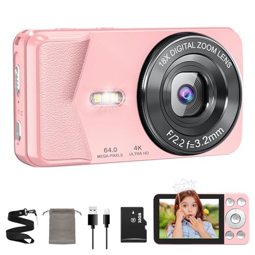 QZTCAMERA デジカメ 4K デジタルカメラ 小型カメラ 6400万画素 Type-Cケーブルでスマホ連動 タイムプラ..