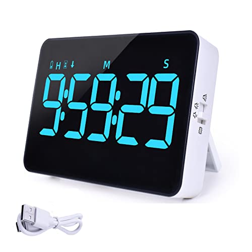 Xflyee タイマー 勉強 キッチンタイマー ストップウォッチ デジタル LED大画面 10時間 カウントダウン アップ 消音 バイブ 音量 輝度調節付き マグネット付き 置き掛け兼用 バッテリー内蔵 usb-c充電 受験 資格 テスト 料理 アイスブルー