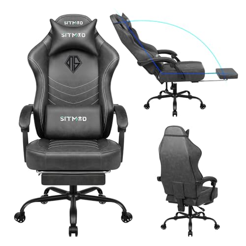 SITMOD ゲーミングチェア フットレスト付き ビッグ＆トール ゲームチェア レーシングスタイル コンピュ..