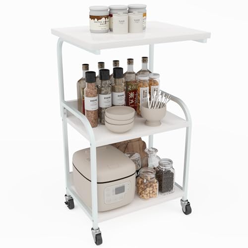 Embrace life キッチンワゴン 三段 収納カート キャスター付き 移動が容易 スライド棚 収納 スリム レンジラック 白の色