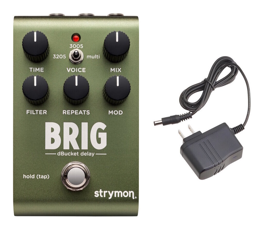 ★セット内容★本体:Strymon BRIG純正ACアダプター:Strymon DC9/550Strymon(ストライモン)から、アナログの独特な温かみ、繊細なグリッド感と唯一無二のテクスチャーを生み出すバケット・ブリゲード・ディレイ「BRIG(ブリッグ)」が登場Strymonのコンパクトな最新フォームファクターを採用したcloudburstに続く第2弾となるBRIGは、小型でありながら真のクラシックディレイを生み出し、有機的に変化するリピートでサウンドで奥深く魅力的なトーンをプラスします。本モデルは歴代のBBDプロダクトを研究し尽くして開発されたdBucketテクノロジーによって、緻密に計算され、細部まで入念に作り込まれた3つの異なるアナログディレイトーンをもたらします。キャラクターの全く異なる「3205」ボイス、「3005」ボイス、そしてマルチボイスを切り替えられる上、シームレスなタップテンポ、ステレオオペレーション、操作しやすいシンプルなコントロール、そして、エクスプレッションペダルにも対応しています。ボディには頑丈なアルミを採用し、ディスクリートJFETアナログフロントエンド、116dBの優れたS/Nパフォーマンス、パワフルなARMスーパースカラープロセッサー、ステレオ入出力、MIDIフルコントロール機能などプレミアムな仕様を凝縮しました。BRIGなら他では得られない正真正銘のオーガニックエコー体験を提供します。主な特長・クラシックなBBD回路構成に基づく、異なる3つのバケットブリゲードボイス・リピート音を変化させるユニークなフィルターコントロール・卓越したタッチ＆フィールレスポンスをもたらす、プレミアムな・ディスクリートステレオJFETアナログ入力回路・外部機器との接続によるコントロールが可能なTRS MIDI/Expジャック・フルMIDI対応。300のプリセット保存、リアルタイムのパラメータ制御が可能。・TRSジャックを介したフルステレオ入出力。・モノからモノ、モノからステレオ、ステレオからステレオの動作切り替え可能。・シームレスなタップテンポ機能。・DAW MIDI制御およびファームウェア更新のためのUSB-Cを装備。・サイズ:43mm(幅)×114mm(縦)×56mm(高)3-in-1のディレイペダルBBDプロダクトを研究し尽くして設計されたdBucketテクノロジーによって、緻密に計算され、細部まで入念に作り込まれた3つの異なるアナログディレイトーンをもたらします。「3205」ボイスでは、フィードバックへと変化する粗いリピート、ゴージャスなスラップバックエコーからサイケデリックなSF的エフェクトまで、幅広いサウンドを創り出します。「3005」ボイスには2つのMN3005 BBDチップ回路を再現し、柔らかくドリーミーで温かみのあるロングディレイを届けてくれます。マルチボイスの設定では、2つのクロスカップリングされたディレイラインをクリーンなdBucketディレイで再現。それらを黄金比のタイムコンビネーションにより、複雑で巨大なステレオサウンドスケープを生み出します。セルフオシレーションになる寸前の過激な設定にしても、音楽的かつ明瞭なトーンは損なわれません。見た目を裏切るほどパワフルでプレミアムコンパクトで美しい小型フォルムに収められたBRIGは、絶大なパワーと柔軟性を兼ね備えています。3つのまったく異なるディレイボイス、シームレスなタップテンポ、ステレオオペレーション、操作しやすいコントロール、そして、エクスプレッションペダルにも対応。入力段には、卓越したタッチ感度、ダイナミクス、そしてフィーリングを捉えるハイインピーダンス＆超低ノイズのクラスA JFETステレオ入力プリアンプを搭載しています。テンポやパッチの保存/呼び出し、その他さまざまな操作もMIDIコントロールで思いのままに実行でき、コンピュータからのMIDI制御や、ファームウェアの更新を行うUSB-Cジャックも備えます。本機はプレミアムなコンポーネントを採用し、日々のタフな使用にも耐えうる頑丈さを誇っています。シームレスなタップテンポモダンテクノロジーの恩恵を受け、アナログディレイでは不可能だったシームレスなタップ機能を搭載しました。これにより、ピッチシフトやクリック、ランプやミュートが起きません。バケットブリゲード(BBD)特有のピッチシフトや、スペースへ飛び立つような効果音など、ディレイのキャラクターチェンジはTimeノブによって自在に再現できます。BRIGはお好みのテンポにタップすれば、どんなグルーヴも損なうことなく、スムーズに新しいテンポに変化します。魔法のモジュレーションBRIGのモジュレーションは、それぞれの3つのディレイタイプごとに異なり、どんなディレイタイムやモジュレーションスピードでも、美しく豊かなモジュレーションを作り出せるように設計されています。2つのクロスカップリングされたピンポンディレイラインベースのマルチディレイは、壮大なステレオフィールドを生み出すのに最適です。さらに、3205や3005に設定してこれまでにないような素晴らしいステレオエフェクトを生み出すことも可能です。