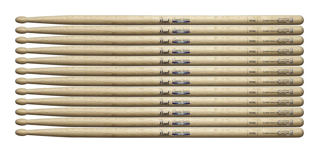 【ドラムスティック ×6ペア】パール Pearl 101AC オーク ドラムスティック クリアラッカーフィニッシュ [14x412]【送料無料】