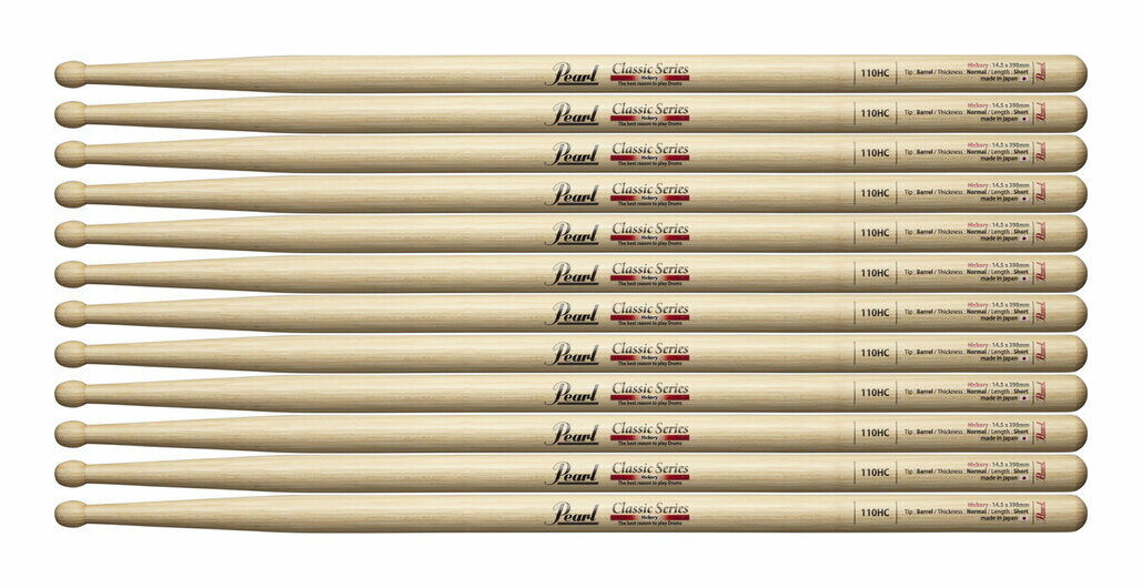 Pearl 110HC ×6ペア パール ヒッコリー ドラムスティック クリアラッカーフィニッシュ [14.5x398]【送料無料】