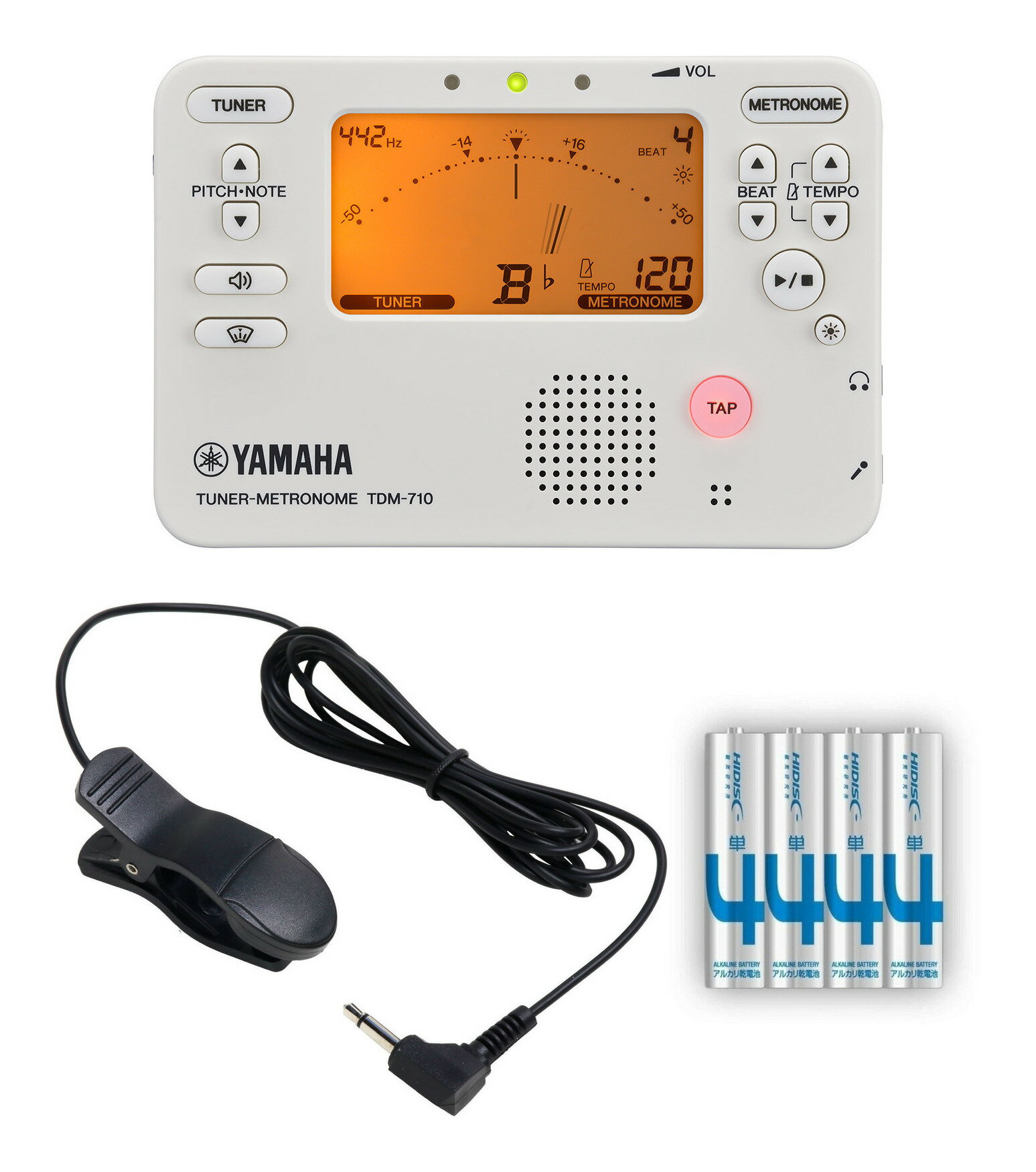 YAMAHA TDM-710IV+JOYO JC-04セット/単4電池×4本付 チューナー/メトロノーム(アイボリー)+コンタクトマイクセット【メール便発送・全国送料無料・代金引換不可】
