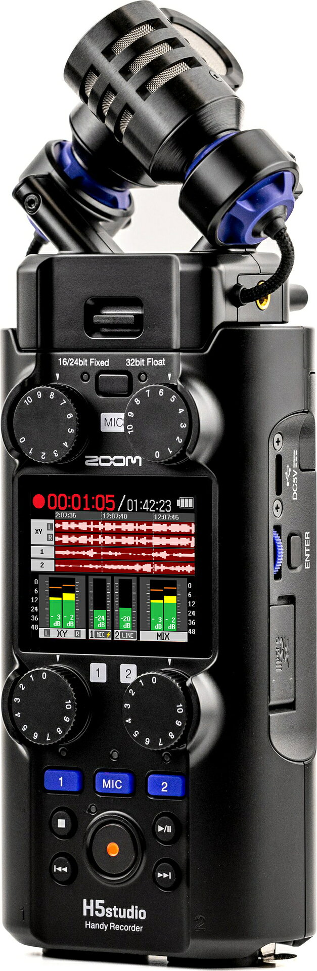 さくら山楽器のZOOM H5studio 大口径ステレオマイク スタジオグレードプリアンプ 32bitフロート録音 ハンディレコーダー【送料無料】｜アングル2