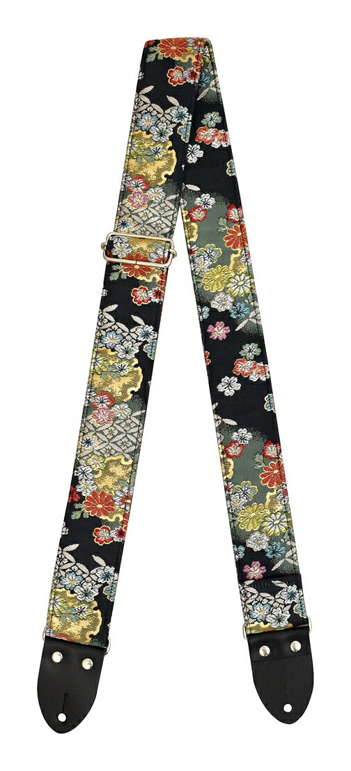 Harmonics J NO.15/BK 流れ小花散し 西陣織 和柄 ギター ストラップ【送料無料】