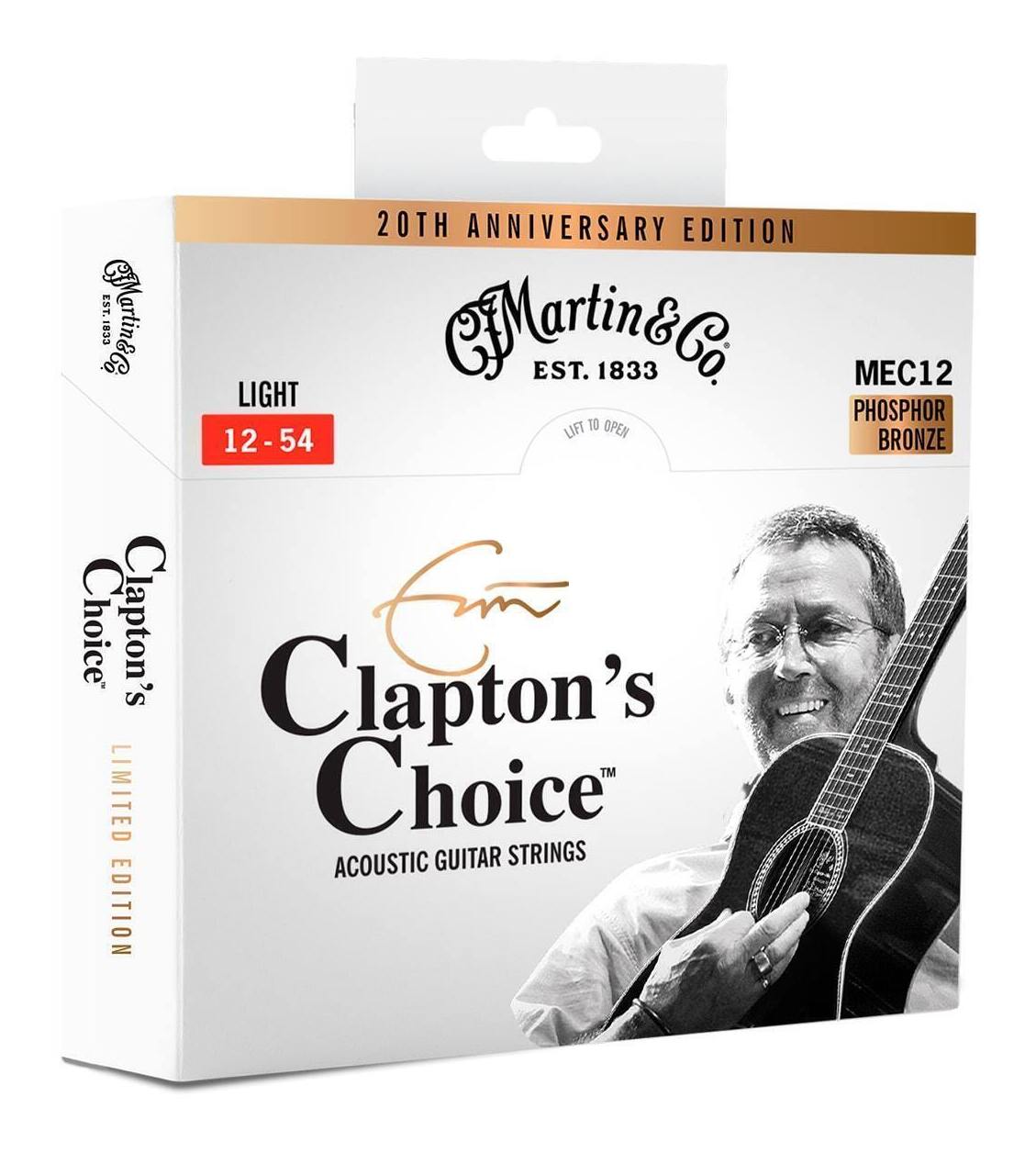 【ゆうパケット発送】・お問い合わせ番号による郵便追跡サービスがご利用いただけます。※一部定形外郵便発送商品には追跡サービスはございません。・お届けは郵便受けへの投函で完了となります。・日付・時間帯指定はお受けできません。・お届けまで2～5日ほどかかります(お届け地域により異なります)。・繁忙期やお届け地域によっては10日前後かかる場合がございます。・配達の遅延・紛失または破損した場合の補償はございません。・郵便受けに入らないサイズの商品は持ち戻りになる場合がございます。Martin Guitar Strings Clapton’s Choice 20TH ANNIVERSARY EDITIONエリック・クラプトンシグネチャー弦20周年記念パッケージ20年以上にわたり、クラプトンの伝説的なトーンを支えてきた「Clapton’s Choiceアコースティック・ギター弦」。2005年の発売以来、彼が信頼を寄せるMartinとの長年のコラボレーションを記念し、期間限定アニバーサリーパッケージが登場。92/8フォスファー・ブロンズを使用したこの弦は、クラプトンが愛用する、あたたかく豊かな音色とスムーズな演奏性を実現しています。クラプトンが「これが自分の求める音だ」と語る弦で、名曲を奏でましょう。「私がアコースティックギターを弾くときは、スタジオでもステージでもこのマーティン弦を使用している。私の求めている音を得ることができるんだ。」-エリック・クラプトン【2025年内のみ期間限定生産】※アメリカ本国で展開されている【000-EC 30THギターが当たるキャンペーン】につきましては、アメリカのみで行われているキャンペーンの為、日本国内は対象外となっております。あらかじめご了承ください。ゲージ:Light1弦:0.0122弦:0.0163弦:0.0254弦:0.0325弦:0.0426弦:0.054テンション(kg):76.4
