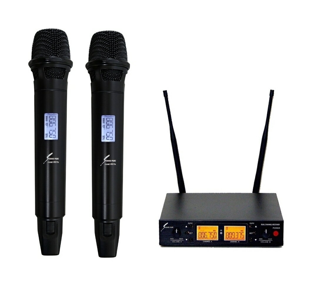 こちらの商品はお取り寄せとなります。3日～1週間ほどでお届け可能です。メーカー品切の際はお時間を頂きます。高感度1U1/2ダブルチューナー電波距離(最長100m使用環境による)干渉波を防ぐ超微弱セッティング可能。800MHzB帯通常出力6波30波を自在セッティング、他のバンド帯やノイズ干渉との衝突を防ぎます。またチューナーとマイクは常に情報を交換しチューナーに電池残量等の情報を提供します。コンパクトサイズ、1Uへ2台取り付け可能!!このサイズでハイクオリティーを実現!!soundpure製品は総務省日本電波法製品安全試験認証取得製品です。スプリアス規定新規定取得!2022年11月30日以降も使用可能です。高品質と低価格へのこだわりPLL第3世代周波数回路にてRFの高いダイナミックレンジと混信の少ない論理的基盤を開発電波安定に優れノイズ減少に務め細使用部品も一新しました。混信波防止の為のアンテナ感度調整ボリューム搭載★電波距離(最長100m使用環境による)ブースター内蔵型指向性アンテナをダイレクトに接続最長300メートルの受信距離を可能にします。(混信防止のためアンテナは目視できる高い位置にセットしてください。)ベストなセッティングはアンテナをマイクスタンドアンテナベースやSP-9100指向性アクティブアンテナ・ブースター内蔵などを使用し高い位置におきアンテナ部が見通せるベストな設置場所にセットしてください。★カラオケボックス等10m範囲内の干渉波を防ぐ超微弱セッティング可能。また、チューナーとマイクは常に情報を交換し、チューナーに電池残量等の情報を提供します。★Wチューナーは2波同時受信可能です。音声出力は2チャンネル同時+1,2個別出力できます。1Uへ2台装着時は別売SP-W-H01用ラックマウントアダプターが必要です。★弊社チューナーは高感度チューナーです。アンテナが見通せる場所で100mくらいは受信できます。高感度のため混信波を捉えてしまう場合は(説明書5ページ)リアパネルアンテナ横の3と7の電波感度調節ゲインのつまみを少しマイナス側へ調整しアンテナ感度を落としてご使用ください。サイズ:・ラックマウントアダプター・サイズ1U・高さ45mm・幅483mm(トメ耳含む)・奥行178mm・1Uハーフサイズチューナー・高さ46mm・幅210mm・奥行195mm(アンテナ端子含む)重さ:1,1Kgセット内容:・2チャンネルチューナー1台・アンテナ2本・1,2c混合出力用ホーンコード1本・シングルラックマウント用金具・小型DCアダプター※改造や分解等はしないで下さい、他社製品との互換性はありません。※別弊社製品のマイクやトランスミッターセットが必要です。※DCアダプターコードを含む接続コード類は、曲げ伸ばしを繰り返すと断線の可能性があります。※移動などが多い方はDCアダプターコードの根本をテープ等で補強してご使用ください。ν8011sハイグレード・マイクロホン繊細な音を伝え、スタイルもリニューアル!!性能グレードアップランク上の品質を実現しました。ハイランクの音質を求めた製品です。繊細な音を伝え、スタイルもリニューアル!!性能グレードアップランク上の品質を実現しました。ν8011sは発声、呼吸学の観点から監修設計をしています。細やかな息遣いなどのボーカルに適しています。狭めの指向性とコンデンサーマイクの様なクリアーな音質が特徴です。マイクヘッドを握っての使用は不向きです。この製品は総務省日本電波法製品安全試験認証取得製品です。新スプリアス規定新規定取得2022年11月30日以降も使用可能です。ν8011s認証証明・総務省ページ認証番号007-AE0319高品質と低価格へのこだわり・PLL第3世代周波数回路にてRFの高いダイナミックレンジと混信の少ない論理的基盤を開発・電波安定に優れノイズ減少に務めました・静電気等に強いアルミ合金ボディ使用・集音に優れたデザインヘッドカバー搭載・重量感が有りマイク本体とヘッドとの間にゴムリングを使用しハンドリングノイズ軽減につとめています。・使用しやすい大型スイッチ仕様。・ν8011sのマイクヘッドダイヤフラムは他のマイクより繊細に作られています。製品性能及び音質向上の為グリルボーの形状を広げ繊細な音を伝えやすくしました。アンテナグリップの形状を広げ電波放射効率を上げました。新設計9面ヘッドグリル搭載ハイランクの音質を求めた製品です。★電波距離(最長100m使用環境による)★カラオケボックス等10m範囲内の干渉波を防ぐ超微弱セッティング可能。チューナーとマイクは常に情報を交換し、チューナーに電池残量等の情報を提供します。・ハンドリングノイズ,静電気衝撃に強いアルミ合金ボディ使用・音吹かれに強い、集音に優れたヘッドカバー搭載・使用しやすい大型スイッチ仕様。技適認証番号:007-AE0319ヘッド直径:52.8mmマイクユニット長:261mm重さ:356g(電池なし)電池:単三電池2本使用時間:マンガン電池使用で約8時間※注意事項・改造や分解等はしないで下さい、他社製品との互換性はありません。・この製品は現行チューナーSP-W-H01及び2017年以降の9100シリーズ以外での使用はできません。・ブルーリングのサービスは終了いたいました。※仕様の変更は予告なく致す場合がございます。