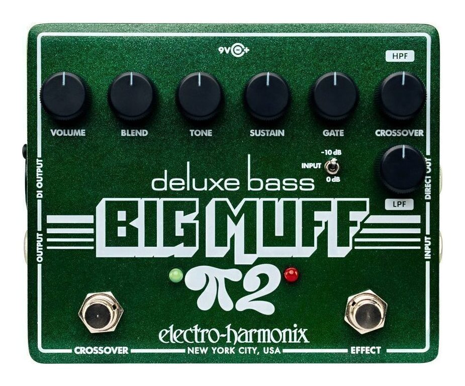 Deluxe Bass Big Muff Pi 2は、かつて失われたDual Op-Amp仕様のBig Muff 2回路をベースに、柔軟な音作りとプロ仕様の機能を追加した究極のベースファズです。Big Muffならではのミッドレンジの存在感と圧倒的なサステインに加え、これまで以上に自由度の高いサウンドメイクを実現します。BLENDコントロールにより原音とファズサウンドを自在にミックスでき、低域の芯を保ちながら強烈なファズサウンドを構築可能。さらにノイズゲートを搭載し、不要なノイズを抑えたタイトなサウンドを実現します。本機最大の特徴であるCROSSOVERセクションは、信号をファズ側とクリーン側に分割。ファズ側にはハイパスフィルター(HPF)、クリーン側にはローパスフィルター(LPF)を適用し、それぞれの帯域を個別にコントロールできます。これにより、抜けの良い高域ファズと重厚でクリーンな低域を両立した理想的なベースファズサウンドを生み出します。さらにDI OUTPUT(XLR)とDIRECT OUTを備えた拡張I/Oセクションを搭載。ステージからレコーディングまで幅広い環境に対応します。DIRECT OUTからは原音のバッファード出力を、DI OUTPUTからはエフェクト後の信号を直接ミキサーやレコーディング機器へ送ることが可能です。また、フットスイッチはラッチ/モーメンタリーの両動作に対応。通常のオン/オフ切り替えだけでなく、踏んでいる間だけファズを有効にする瞬間的な演出も可能です。主な特徴・2基のデュアル・オペアンプを採用した独自Big Muff Pi回路・拡張された低域と柔軟なサウンドメイクを実現するデラックス仕様・VOL、TONE、SUSTAINコントロール・BLENDノブによるウェット/ドライミックス調整・CROSSOVER機能により信号を2系統に分割し、ハイパス/ローパスフィルターを適用・HPFでファズ回路へ送られる信号のハイパスフィルターを調整・LPFでクリーン信号側のローパスフィルターを調整・高出力ピックアップに対応する-10dB入力PAD搭載・DI OUTPUT:エフェクト後信号を出力する低インピーダンスXLRアウト・DIRECT OUT:原音を出力するバッファードアウト・バッファードバイパス仕様・ラッチ/モーメンタリー動作対応フットスイッチ・9VDC/200mA専用電源アダプター付属仕様・回路:アナログ・バイパス:バッファードバイパス・消費電流:45mA・電源:9VDCセンターマイナス・電源アダプター付属:あり・入力インピーダンス:2.2MΩ・出力インピーダンス:550Ω・サイズ:146(W)×121(D)×64(H)mm
