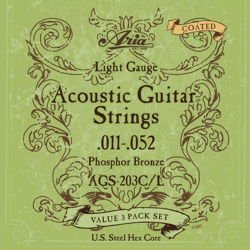 【アコギ弦 ×3セット】ARIA AGS-203C/L ×1パック アコギ用 コーティング弦 3セットパック ×1パック [11-52] 【メール便発送・全国送料無料・代金引換不可】【ポイント2倍】