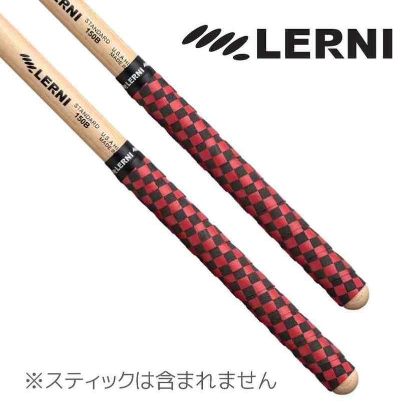 LERNI GT-CHE RED/BLK チェッカー柄(赤/黒) ドラムスティック用 グリップテープ 4枚セット(2ペア分)【メール便発送・…