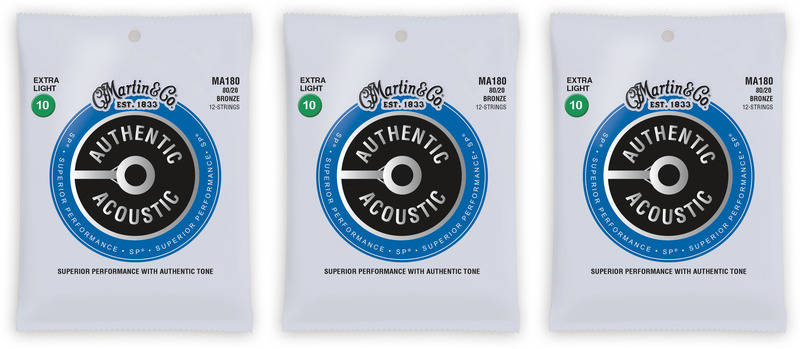 MARTIN MA180 ×3 Authentic Acoustic SP 12弦【メール便発送・全国送料無料・代金引換不可】