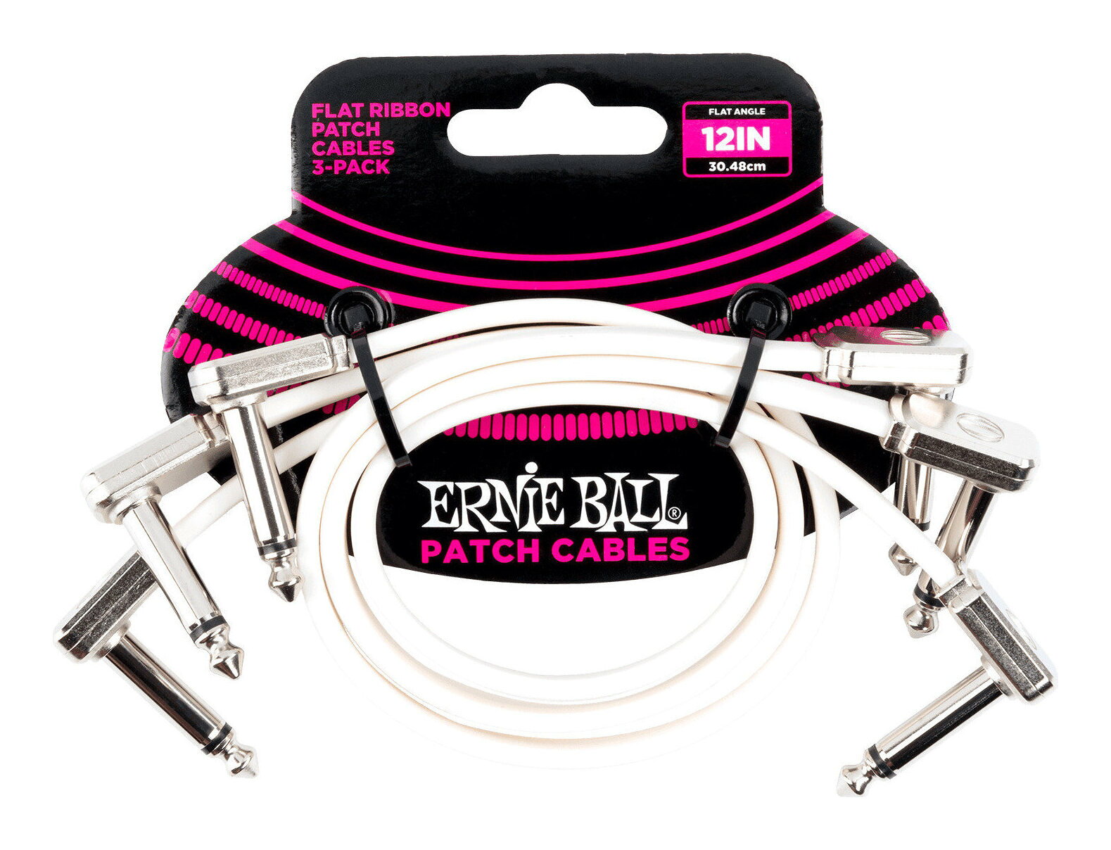 ERNIE BALL 6386 フラットパッチケーブル ホワイト 3本セット[30.48cm L/L] パッチコード【メール便発送・全国送料無料・代金引換不可】