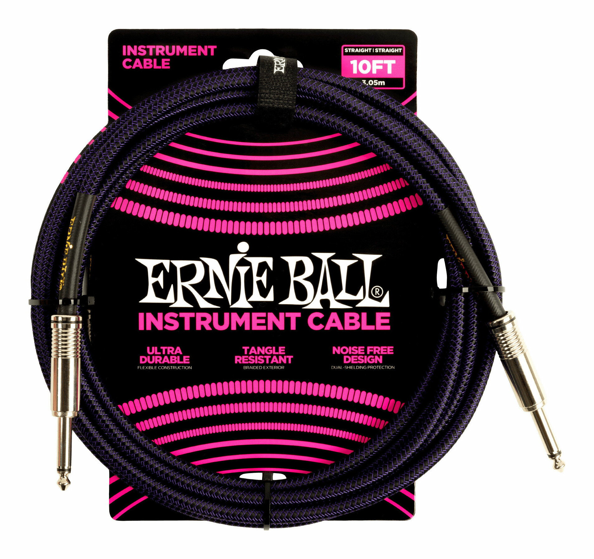 ERNIE BALL 6393 ギターケーブル ブレイデッド・ジャケット Purple Black 3.05m S/S【送料無料】