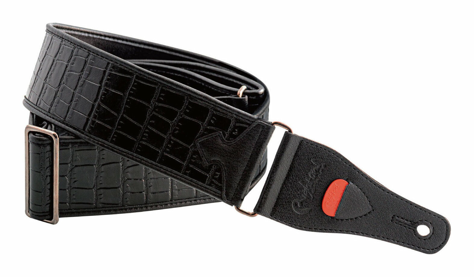 RightOn STRAPS ALLIGATOR Black ギター ベース用ストラップ フェイクワニ革ストラップ【送料無料】【ポイント5倍】