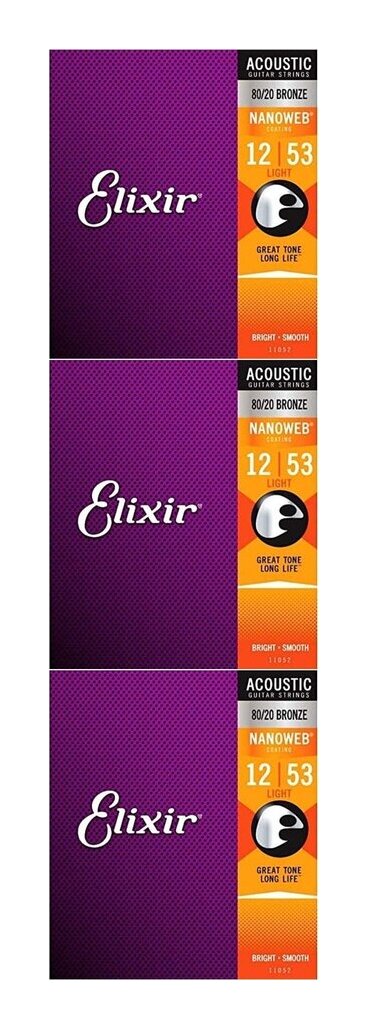 Elixir 11052BP [12-53] NANOWEB Bronze Light 2セット+1セット ボーナスパック アコースティックギター弦【メール便発送・全国送料無料・代金引換不可】