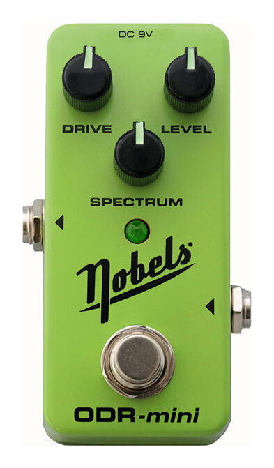 こちらの商品はお取り寄せとなります。3日～1週間ほどでお届け可能です。メーカー品切の際はお時間を頂きます。ODR-miniは、スタック・アンプのようなクリーミーでナチュラルなオーバードライブです。そのサウンドはNobelsを代表するペダルのODR-1から継承し、ウォームな中域のロック|ブルース・サウンドから、より激しいハードロック・サウンドまで出すことができます。ペダルボードの上では小さくても、サウンドにはとても大きな存在となるでしょう。SPECTRUMノブ本機ならではの機能にSPECTRUMノブがあります。中域は殆ど変化させずに、中低域と広域を同時に調節できます。左に回すと中域がウォームになりブルースやロック向きのサウンドになります。右に回すと激しくなりハードロック向きのサウンドになります。ODR-1との違いODR-miniでは、スイッチがトゥルーバイパスに、ノブの印が蓄光塗料に、SPECTRUMノブがセンター・クリック付きになりました。スペック電源:電源アダプター(別売:9V DC、2.1mm、センター・マイナス)消費電流:最大11 mA入力インピーダンス:約1MΩ出力インピーダンス:約2.2kΩ最大入力レベル:+6 dBコントロール:DRIVE、SPECTRUM、LEVEL端子:DC、1/4″入力、1/4″出力LED:緑(ON/OFF)＆tiems;1寸法:42W＆tiems;93D＆tiems;50H mm重量:155 gスペックは予告なく変更になる場合があります。