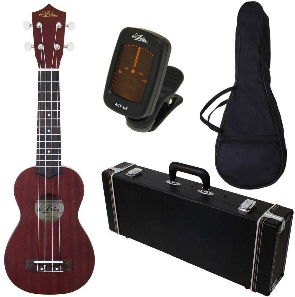 アリア ARIA AU-1/角型ハードケース+チューナー付4点セット 新仕様 ソプラノウクレレ ギヤペグ【送料無料】