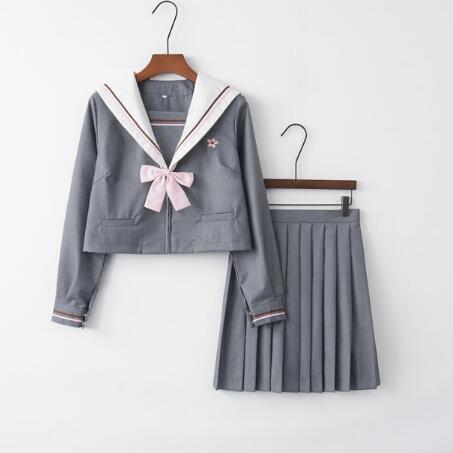 送料無料レディースファッション セーラーワンピース制服 海軍風 学園風 長袖/半袖 シャツ+ミニスカート+リボン+靴下4点セット女子高生　セーラー服 森ガールスクール制服　学生清純コスプレ 衣装